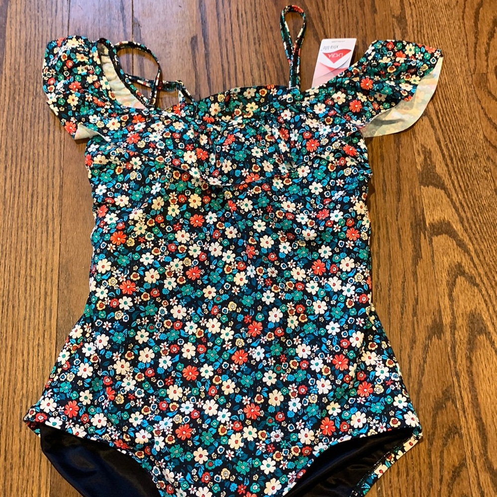 Lands End Ruffle Floral Swimsuit